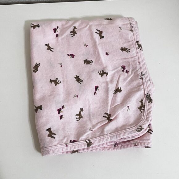 Old Navy Pink Fawn Deer Mushrooms Flannel Baby Receiving Blanket Lovey Lovie - Picture 2 of 13